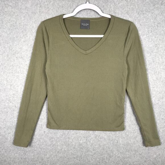 Olivia Rae Top Womens Small Green Crop Ribbed Shirt Basic Minimal‎ Y2K Yoga - Picture 1 of 7